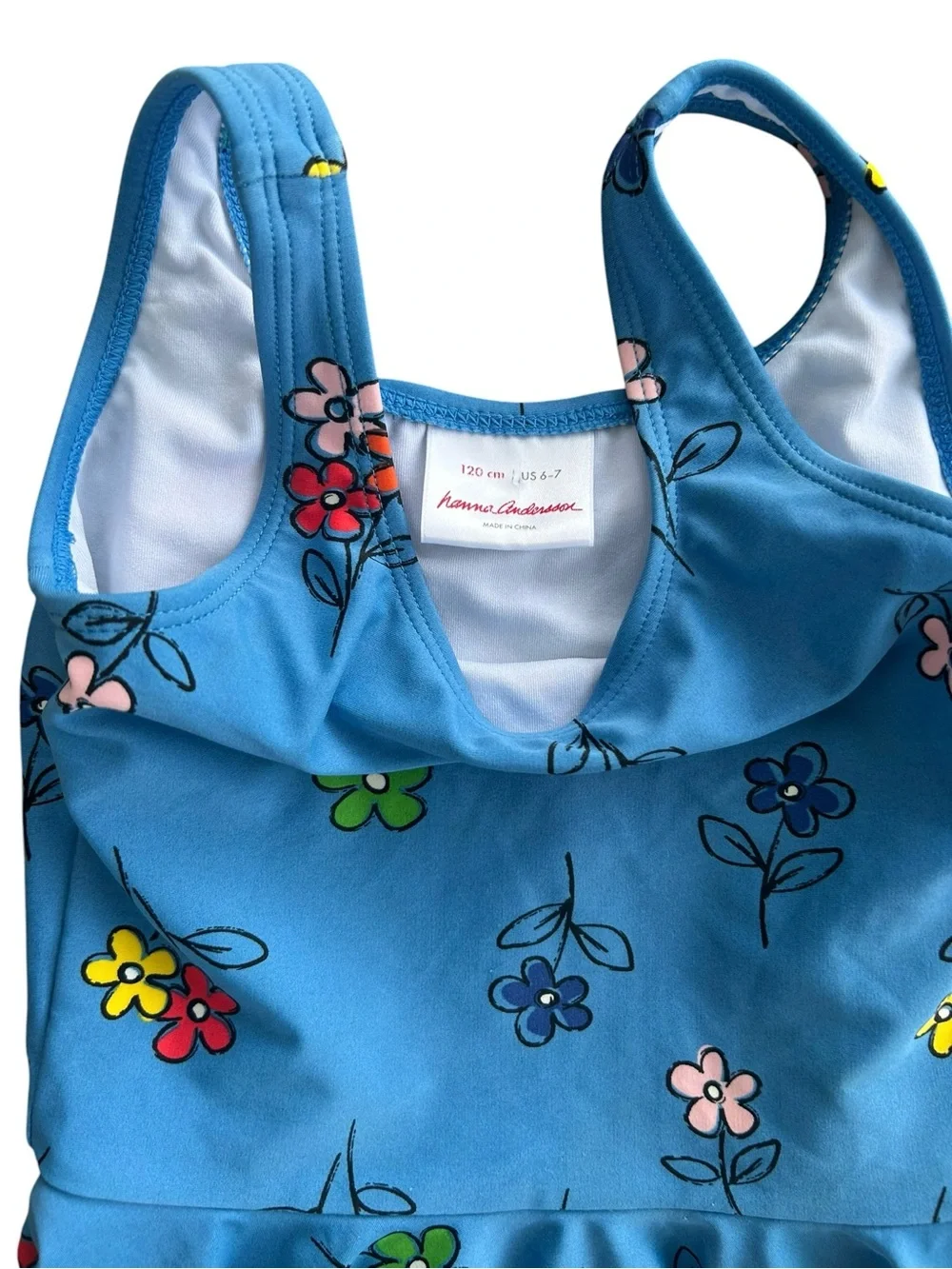 Hanna Andersson Girls Blue Floral Peplum Swimsuit Top 6-7‎
